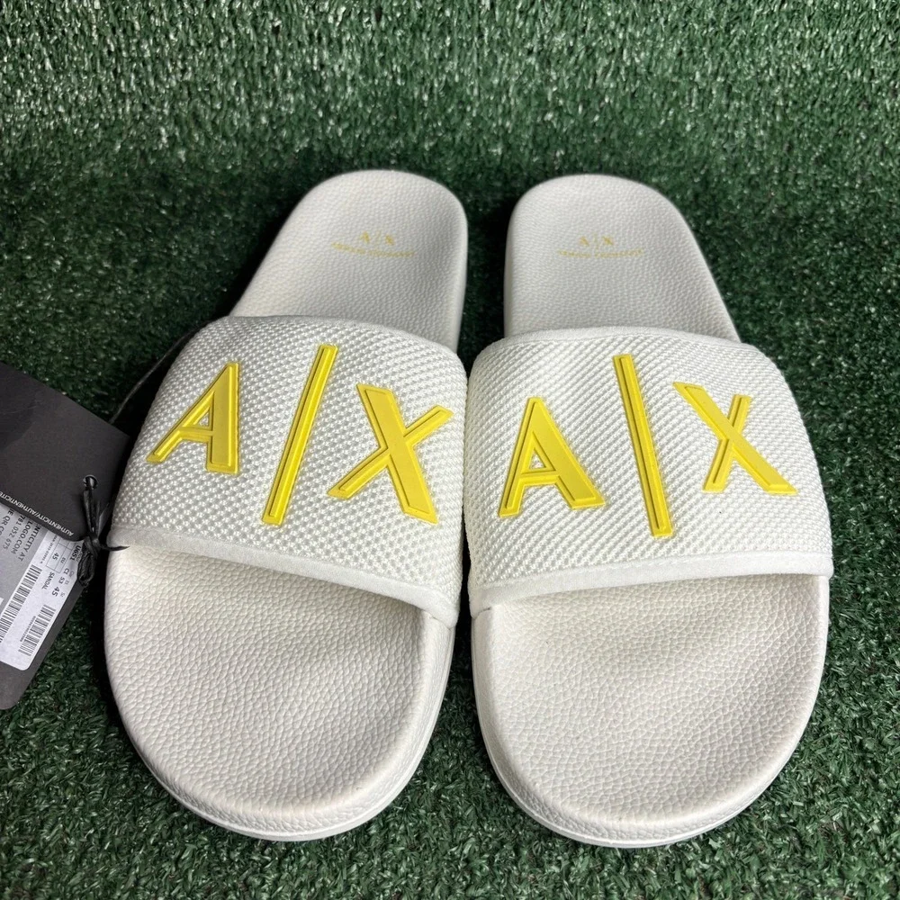 NEW Armani Exchange Logo Slide Sandal Mesh Strap Designer Beach White Mens 11‎